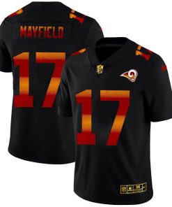 Los Angeles Rams #17 Baker Mayfield Men's Black Nike Red Orange Stripe Vapor Limited NFL Jersey