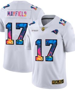 Los Angeles Rams #17 Baker Mayfield Men's White Nike Multi-Color 2020 NFL Crucial Catch Limited NFL Jersey