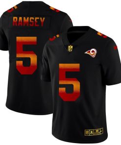 Los Angeles Rams #5 Jalen Ramsey Men's Black Nike Red Orange Stripe Vapor Limited NFL Jersey