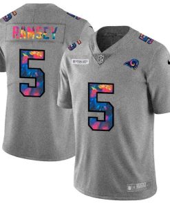 Los Angeles Rams #5 Jalen Ramsey Men's Nike Multi-Color 2020 NFL Crucial Catch NFL Jersey Greyheather