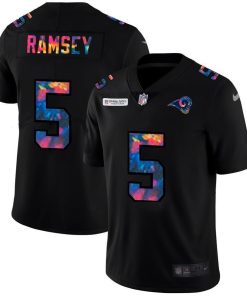 Los Angeles Rams #5 Jalen Ramsey Men's Nike Multi-Color Black 2020 NFL Crucial Catch Vapor Untouchable Limited Jersey