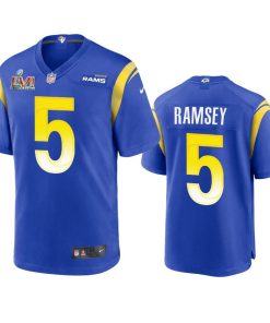 Los Angeles Rams #5 Jalen Ramsey Men's Nike Super Bowl LVI Patch Game NFL Jersey - Royal