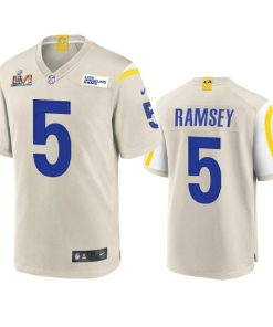 Los Angeles Rams #5 Jalen Ramsey Men's Super Bowl LVI Patch Nike Game NFL Jersey - Bone