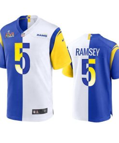 Los Angeles Rams #5 Jalen Ramsey Men's Super Bowl LVI Patch Nike Royal White Split Game NFL Limited Jersey