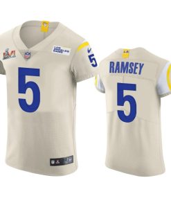 Los Angeles Rams #5 Jalen Ramsey Men's Super Bowl LVI Patch Nike Vapor Elite Player NFL Jersey - Bone