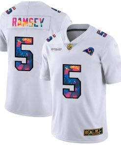 Los Angeles Rams #5 Jalen Ramsey Men's White Nike Multi-Color 2020 NFL Crucial Catch Limited NFL Jersey