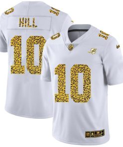 Miami Dolphins #10 Tyreek Hill Men's Nike Flocked Leopard Print Vapor Limited NFL Jersey White