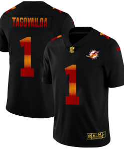 Miami Dolphins #1 Tua Tagovailoa Men's Black Nike Red Orange Stripe Vapor Limited NFL Jersey