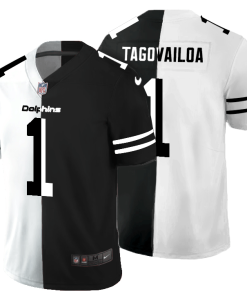 Miami Dolphins #1 Tua Tagovailoa Men's Black V White Peace Split Nike Vapor Untouchable Limited NFL Jersey