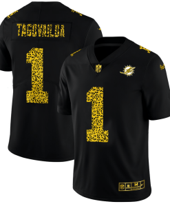 Miami Dolphins #1 Tua Tagovailoa Men's Nike Leopard Print Fashion Vapor Limited NFL Jersey Black