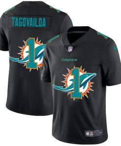 Miami Dolphins #1 Tua Tagovailoa Men's Nike Team Logo Dual Overlap Limited NFL Jersey Black