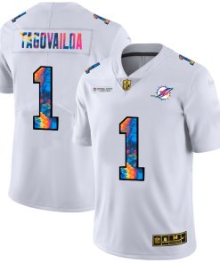 Miami Dolphins #1 Tua Tagovailoa Men's White Nike Multi-Color 2020 NFL Crucial Catch Limited NFL Jersey