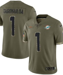 Miami Dolphins #1 Tua Tagovailoa Nike Men's 2022 Salute To Service Limited Jersey - Olive