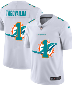 Miami Dolphins #1 Tua Tagovailoa White Men's Nike Team Logo Dual Overlap Limited NFL Jersey