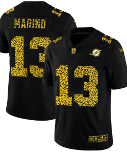 Miami Dolphins #13 Dan Marino Men's Nike Leopard Print Fashion Vapor Limited NFL Jersey Black