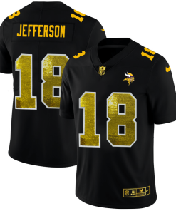 Minnesota Vikings #18 Justin Jefferson Men's Black Nike Golden Sequin Vapor Limited NFL Jersey