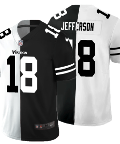 Minnesota Vikings #18 Justin Jefferson Men's Black V White Peace Split Nike Vapor Untouchable Limited NFL Jersey