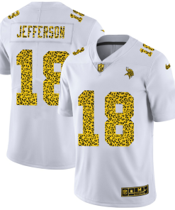 Minnesota Vikings #18 Justin Jefferson Men's Nike Flocked Leopard Print Vapor Limited NFL Jersey White
