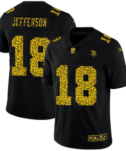 Minnesota Vikings #18 Justin Jefferson Men's Nike Leopard Print Fashion Vapor Limited NFL Jersey Black