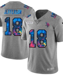 Minnesota Vikings #18 Justin Jefferson Men's Nike Multi-Color 2020 NFL Crucial Catch NFL Jersey Greyheather