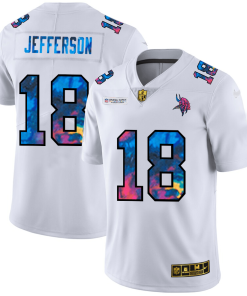 Minnesota Vikings #18 Justin Jefferson Men's White Nike Multi-Color 2020 NFL Crucial Catch Limited NFL Jersey