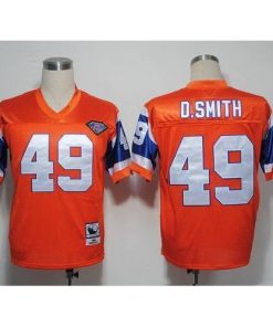 Mitchel and Ness Denver Broncos #49 Dennis Smith Orange With 75 Anniversary Patch Stitched Throwback NFL Jersey Men's