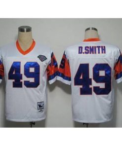 Mitchel and Ness Denver Broncos #49 Dennis Smith White With 75 Anniversary Patch Stitched Throwback NFL Jersey Men's