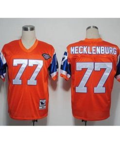 Mitchel and Ness Denver Broncos #77 Karl Mecklenburg Orange With 75 Anniversary Patch Stitched Throwback NFL Jersey Men's