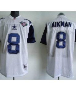 Mitchell & Ness Dallas Cowboys #8 Troy Aikman White Stitched Throwback NFL Jersey Men's