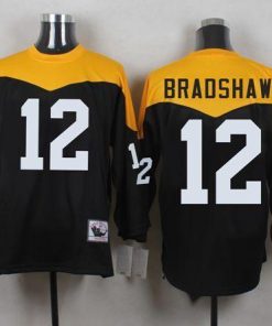 Mitchell And Ness 1967 Steelers #12 Terry Bradshaw Black/Yelllow Throwback Men's Stitched NFL Jersey
