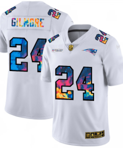 New England New England Patriots #24 Stephon Gilmore Men's White Nike Multi-Color 2020 NFL Crucial Catch Limited NFL Jersey Men's
