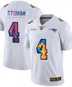 New England New England Patriots #4 Jarrett Stidham Men's White Nike Multi-Color 2020 NFL Crucial Catch Limited NFL Jersey Men's