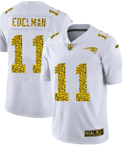 New England Patriots #11 Julian Edelman Men's Nike Flocked Leopard Print Vapor Limited NFL Jersey White