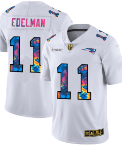 New England Patriots #11 Julian Edelman Men's White Nike Multi-Color 2020 NFL Crucial Catch Limited NFL Jersey