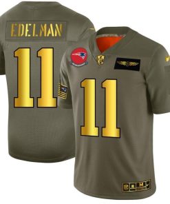 New England Patriots #11 Julian Edelman NFL Men's Nike Olive Gold 2019 Salute To Service Limited Jersey