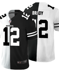 New England Patriots #12 Tom Brady Men's Black V White Peace Split Nike Vapor Untouchable Limited NFL Jersey