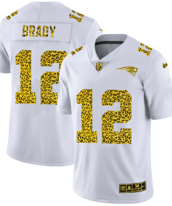 New England Patriots #12 Tom Brady Men's Nike Flocked Leopard Print Vapor Limited NFL Jersey White