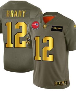 New England Patriots #12 Tom Brady NFL Men's Nike Olive Gold 2019 Salute To Service Limited Jersey