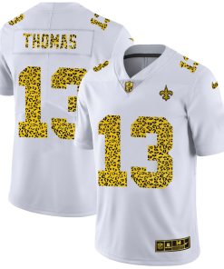 New Orleans Saints #13 Michael Thomas Men's Nike Flocked Leopard Print Vapor Limited NFL Jersey White