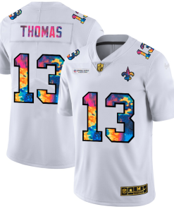 New Orleans Saints #13 Michael Thomas Men's White Nike Multi-Color 2020 NFL Crucial Catch Limited NFL Jersey
