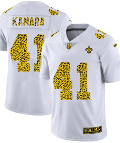 New Orleans Saints #41 Alvin Kamara Men's Nike Flocked Leopard Print Vapor Limited NFL Jersey White