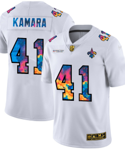 New Orleans Saints #41 Alvin Kamara Men's White Nike Multi-Color 2020 NFL Crucial Catch Limited NFL Jersey