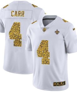 New Orleans Saints #4 Derek Carr Men's Nike Flocked Leopard Print Vapor Limited NFL Jersey White