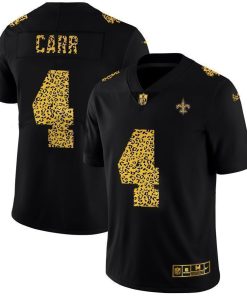 New Orleans Saints #4 Derek Carr Men's Nike Leopard Print Fashion Vapor Limited NFL Jersey Black
