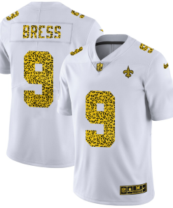 New Orleans Saints #9 Drew Brees Men's Nike Flocked Leopard Print Vapor Limited NFL Jersey White