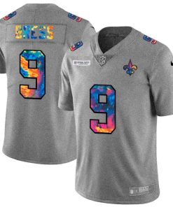 New Orleans Saints #9 Drew Brees Men's Nike Multi-Color 2020 NFL Crucial Catch NFL Jersey Greyheather