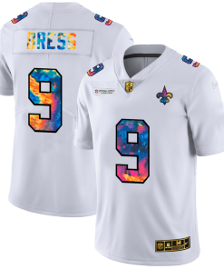New Orleans Saints #9 Drew Brees Men's White Nike Multi-Color 2020 NFL Crucial Catch Limited NFL Jersey