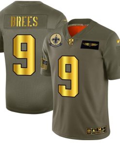 New Orleans Saints #9 Drew Brees NFL Men's Nike Olive Gold 2019 Salute To Service Limited Jersey