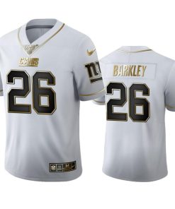New York Giants #26 Saquon Barkley Men's Nike White Golden Edition Vapor Limited NFL 100 Jersey