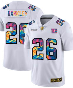 New York Giants #26 Saquon Barkley Men's White Nike Multi-Color 2020 NFL Crucial Catch Limited NFL Jersey